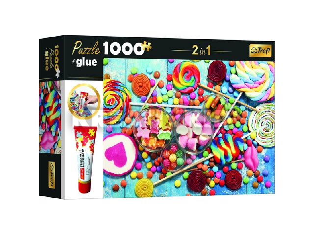 Trefl: Édességek puzzle - 1000 darabos + ajándék ragasztó
