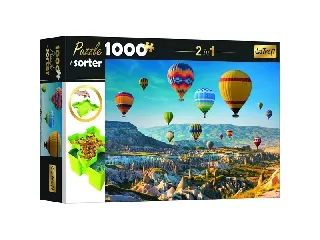 Trefl: Színes hőlégballonok puzzle - 1000 darabos + ajándék szortírozó tálca