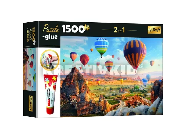 Trefl: Színes hőlégballonok puzzle - 1500 darabos + ajándék ragasztó