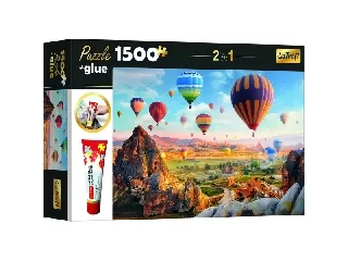 Trefl: Színes hőlégballonok puzzle - 1500 darabos + ajándék ragasztó
