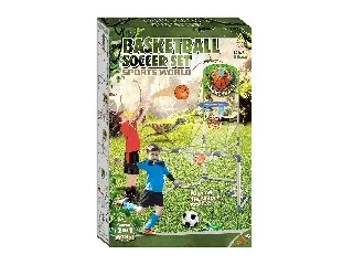 2IN1 focikapu és kosárpalánk 12 cm kosárlabdával, 14 cm focilabdával, pumpáva