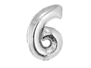 6 szám alakú fólia lufi, ezüst, 80 cm
