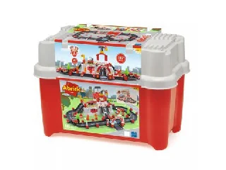 Abrick: Óriás autópálya építőszett tárolóval - piros, tűzoltóság