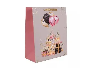 Ajándék- és lufimintás ajándéktasak - 18 x 23 cm