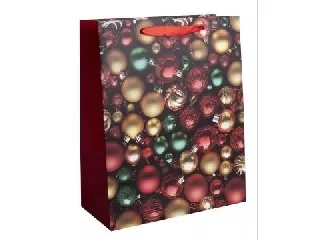 Ajándéktasak karácsonyfa díszek mintával - 26 x 32 cm