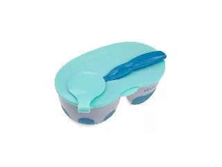 Akuku etetõtál kétkamrás tetõvel és kanállal szürke-kék