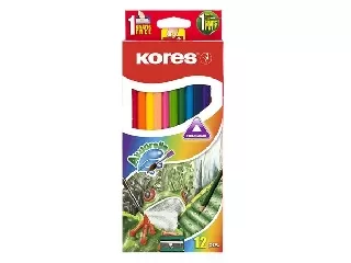 Akvarell ceruza készlet, hegyezővel, ecsettel, KORES, 12 különböző szín
