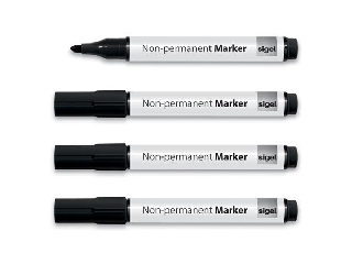 Alkoholmentes marker, 1-3 mm, kúpos, 4 db/csomag, SIGEL, fekete
