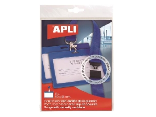 Azonosítókártya tartó, nyakba akasztható, biztonsági csattal, 90x56 mm, APLI, kék