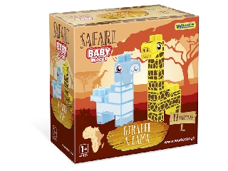 Wader: Baby Blocks Safari építőkockák - zsiráf és láma