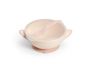 BabyOno tányér - tapadó aljú, fedeles, kanállal krém/rózsaszín 1063/06