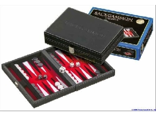 Backgammon fekete műbőr - 23 cm-es