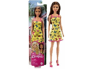 Barbie: barna hajú baba sárga,pillangós ruhában