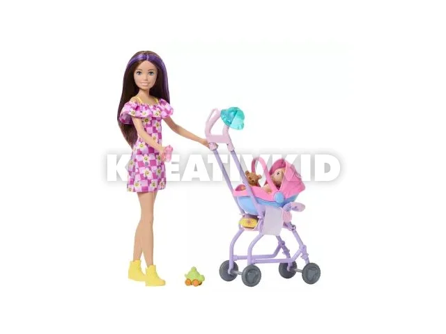 Barbie: Bébiszitter játékszett - babakocsi