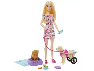 Barbie: Szőke hajú Barbie baba kerekesszékes kutyussal