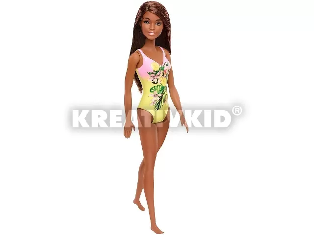 Beach Barbie barna hajjal citromos fürdőruhával