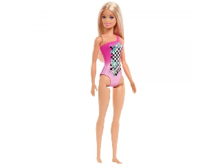 Beach Barbie szőke hajjal, kockás fürdőruhában 