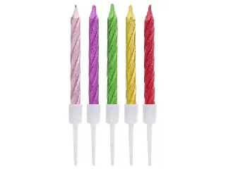 Beauty & Charm: Metál fényű csavart gyertya - 8 cm, 10 db-os