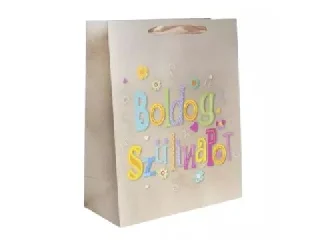 Boldog születésnapot! Ajándékzacskó - bézs, 31 x 42 cm