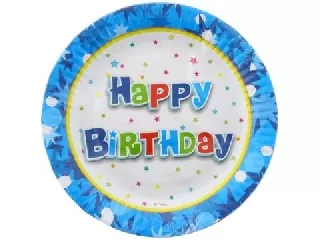 Boldog születésnapot! feliratú papírtányér - kék, 6 db-os