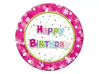 Boldog születésnapot! feliratú papírtányér - pink, 6 db-os