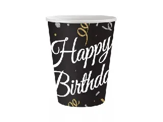 Boldog születésnapot! papírpohár - fekete, 6 db-os