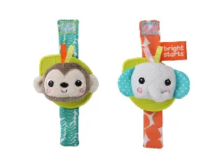 Bright Starts 2 db csörgő karkötő rágókával, majom/elefánt, 0 hó+