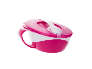 Canpol babies Tál kanállal és fedéllel, 350ml, LITTLE COW - rózsaszín