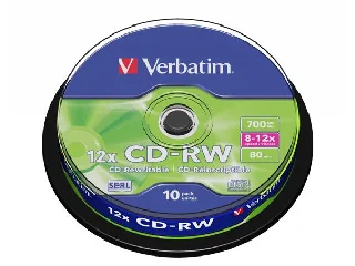 CD-RW lemez, újraírható, SERL, 700MB, 8-10x, 10 db, hengeren VERBATIM