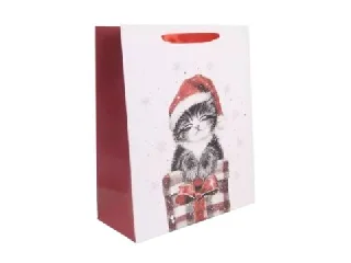 Cica mintás csillámló ajándéktasak - 26 x 32 cm