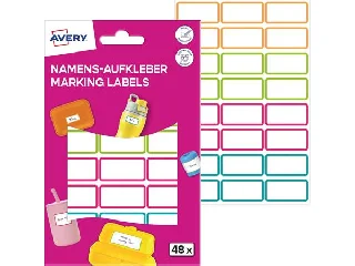 Címke, műanyag, iskolai, 31x15 mm, kézzel írható, AVERY ZWECKFORM, színes, 48 címke/csomag