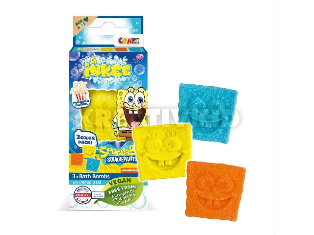 Craze Inkee vegán fürdő bomba forma - Spongya Bob popcorn aromával, 3db-os