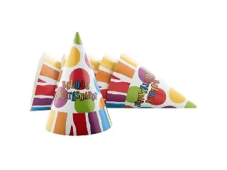 Csíkos-pöttyös Boldog Születésnapot csákó 6 db /cs