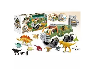 Dinó játékszett járgánnyal - 35 cm