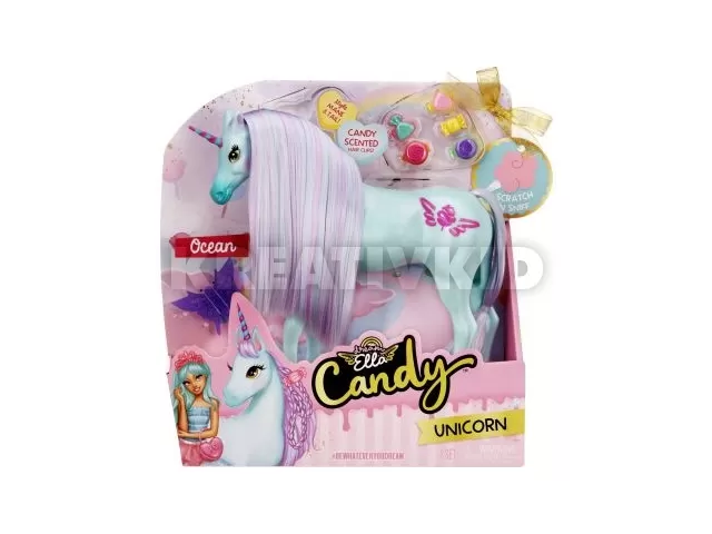 Dream Ella: Candy unikornis figura cukorka alakú sörénydíszekkel - kék