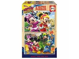 Educa Disney Mickey és az autóversenyzők fa puzzle, 2 x 16 darabos