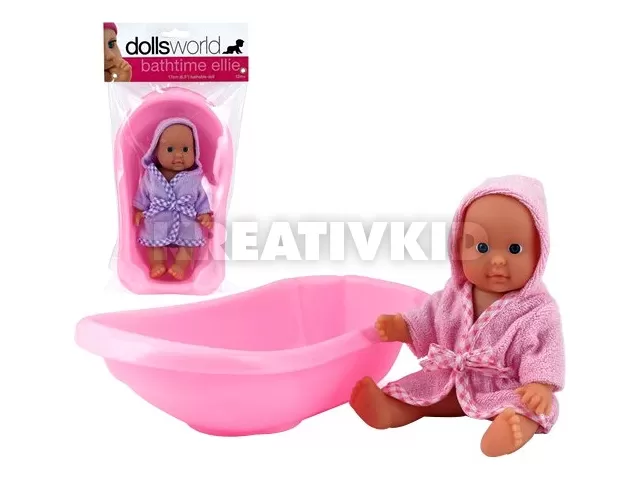 Ellie fürdethető baba káddal - 18 cm, többféle