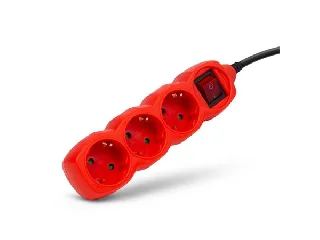 Elosztósor, 3 aljzat, 1,5 m, kapcsolóval, ENTAC, piros