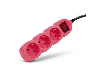 Elosztósor, 3 aljzat, 1,5 m, kapcsolóval, ENTAC, rózsaszín