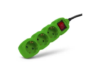 Elosztósor, 3 aljzat, 1,5 m, kapcsolóval, ENTAC, zöld