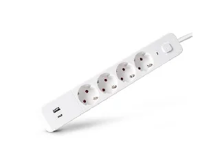 Elosztósor, 4 aljzat, 1,5 m, USB, kapcsolóval, ENTAC, fehér