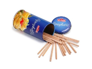 Erzi: Játék spagetti száraztészta fából, fém dobozban