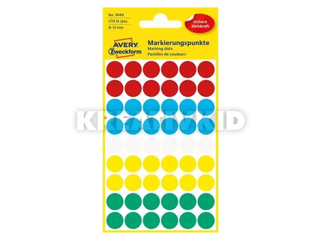 Etikett, 12 mm, kör, AVERY ZWECKFORM, 5 különböző szín, 270 etikett/csomag