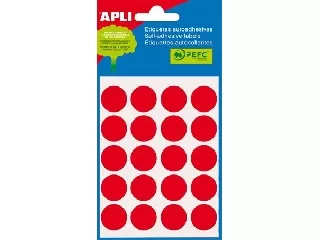 Etikett, 19 mm kör, kézzel írható, színes, APLI, piros, 100 etikett/csomag