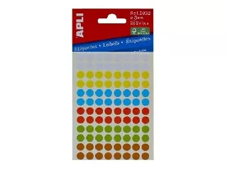 Etikett, 8 mm, kör, kézzel írható, színes, APLI, vegyes színek, 288 etikett/csomag