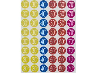 Etikett, árengedmény, 24 mm, kör, színes, APLI, 240 etikett/csomag, -30-70%