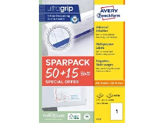 Etikett, univerzális, 210x297 mm, AVERY ZWECKFORM, 