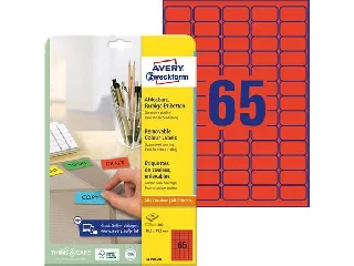 Etikett, univerzális, 38,1x 21,2mm, eltávolítható, kerekített sarkú, AVERY ZWECKFORM, 1300 etikett/csomag, piros