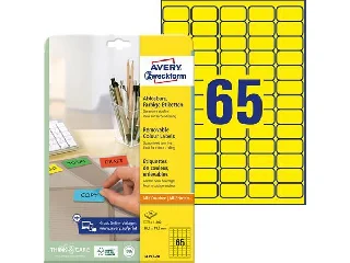Etikett, univerzális, 38,1x 21,2mm, eltávolítható, kerekített sarkú, AVERY ZWECKFORM, 1300 etikett/csomag, sárga