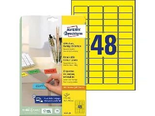 Etikett, univerzális, 45,7x21,2 mm, eltávolítható, kerekített sarkú, AVERY ZWECKFORM, 960 etikett/csomag, sárga